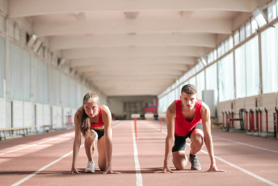 A photo of a couple working out together.